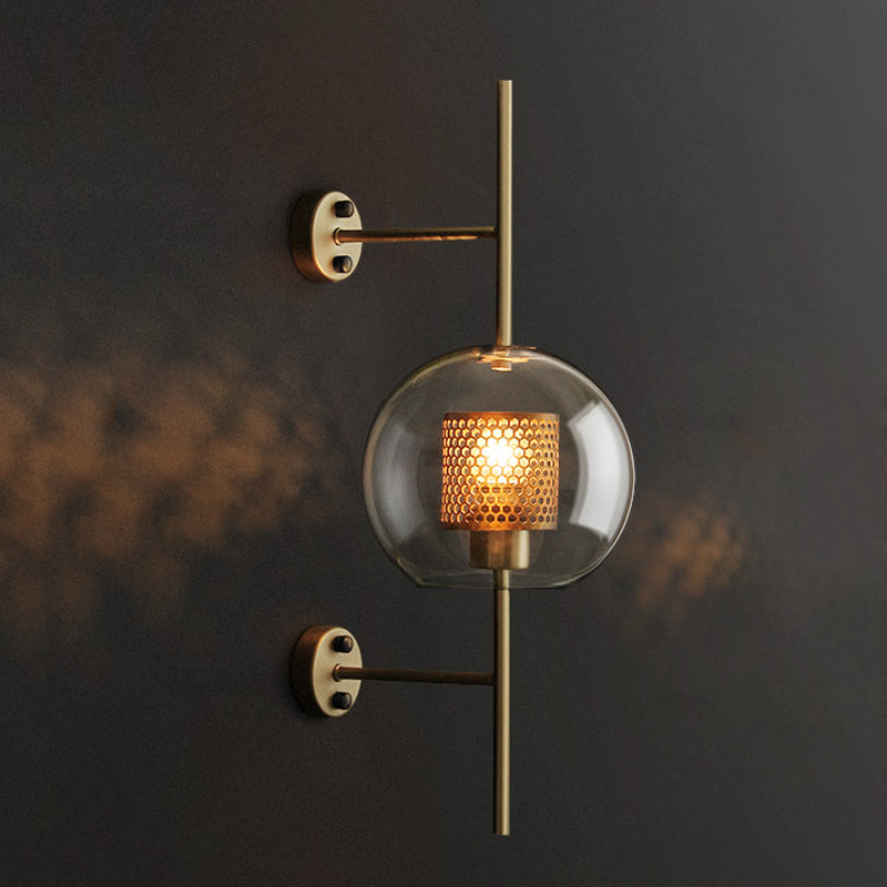 Vivolux | 8"/9.5" W Globale Schlafzimmer Wandleuchte Kolonial Klarglas 1 Licht Bronze/Silber Grau Wandlampe mit innerem Zylinder-Drahtgeflecht