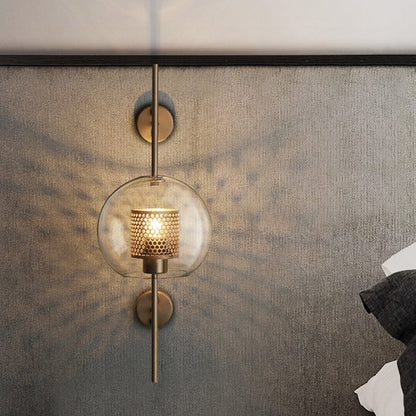 Vivolux | 8"/9.5" W Globale Schlafzimmer Wandleuchte Kolonial Klarglas 1 Licht Bronze/Silber Grau Wandlampe mit innerem Zylinder-Drahtgeflecht