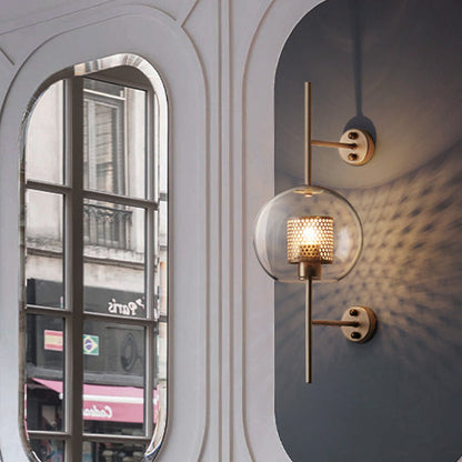 Vivolux | 8"/9.5" W Globale Schlafzimmer Wandleuchte Kolonial Klarglas 1 Licht Bronze/Silber Grau Wandlampe mit innerem Zylinder-Drahtgeflecht