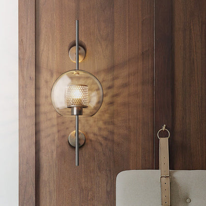 Vivolux | 8"/9.5" W Globale Schlafzimmer Wandleuchte Kolonial Klarglas 1 Licht Bronze/Silber Grau Wandlampe mit innerem Zylinder-Drahtgeflecht