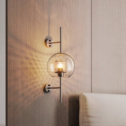 Vivolux | 8"/9.5" W Globale Schlafzimmer Wandleuchte Kolonial Klarglas 1 Licht Bronze/Silber Grau Wandlampe mit innerem Zylinder-Drahtgeflecht