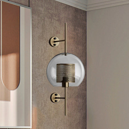 Vivolux | 8"/9.5" W Globale Schlafzimmer Wandleuchte Kolonial Klarglas 1 Licht Bronze/Silber Grau Wandlampe mit innerem Zylinder-Drahtgeflecht