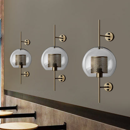 Vivolux | 8"/9.5" W Globale Schlafzimmer Wandleuchte Kolonial Klarglas 1 Licht Bronze/Silber Grau Wandlampe mit innerem Zylinder-Drahtgeflecht