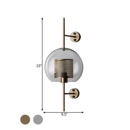 Vivolux | 8"/9.5" W Globale Schlafzimmer Wandleuchte Kolonial Klarglas 1 Licht Bronze/Silber Grau Wandlampe mit innerem Zylinder-Drahtgeflecht