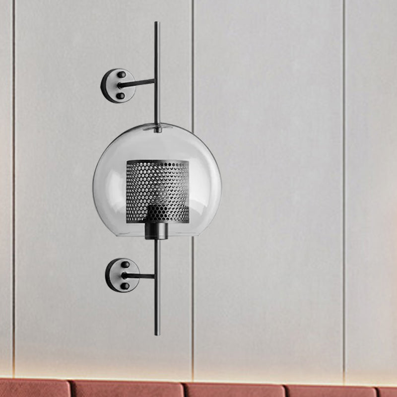 Vivolux | 8"/9.5" W Globale Schlafzimmer Wandleuchte Kolonial Klarglas 1 Licht Bronze/Silber Grau Wandlampe mit innerem Zylinder-Drahtgeflecht