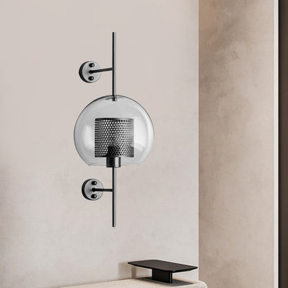 Vivolux | 8"/9.5" W Globale Schlafzimmer Wandleuchte Kolonial Klarglas 1 Licht Bronze/Silber Grau Wandlampe mit innerem Zylinder-Drahtgeflecht