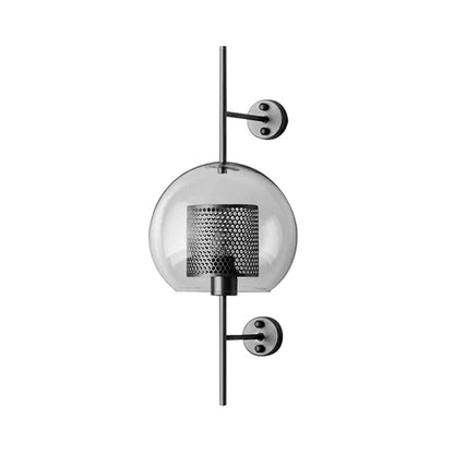 Vivolux | 8"/9.5" W Globale Schlafzimmer Wandleuchte Kolonial Klarglas 1 Licht Bronze/Silber Grau Wandlampe mit innerem Zylinder-Drahtgeflecht