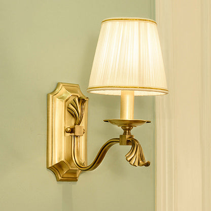 Vivolux | Stoff Gold Wandlampe Wandleuchte Konisch 1/2-Glühbirne Kolonialismus Wandmontierte Lichtquelle für Schlafzimmer