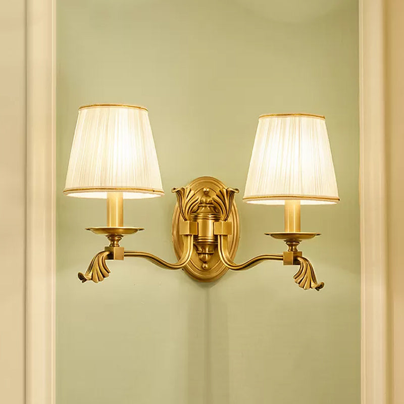 Vivolux | Stoff Gold Wandlampe Wandleuchte Konisch 1/2-Glühbirne Kolonialismus Wandmontierte Lichtquelle für Schlafzimmer