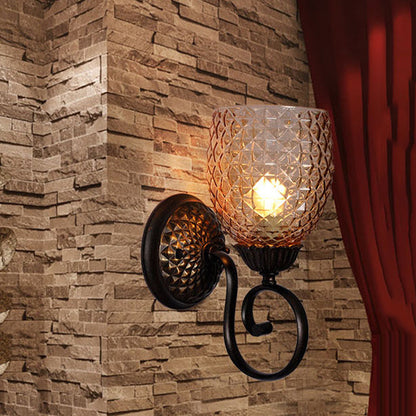 Vivolux | Geribbelde Glazen Zwarte Wandlamp Tulp 1 Licht Traditionalistische Wandverlichting voor Woonkamer