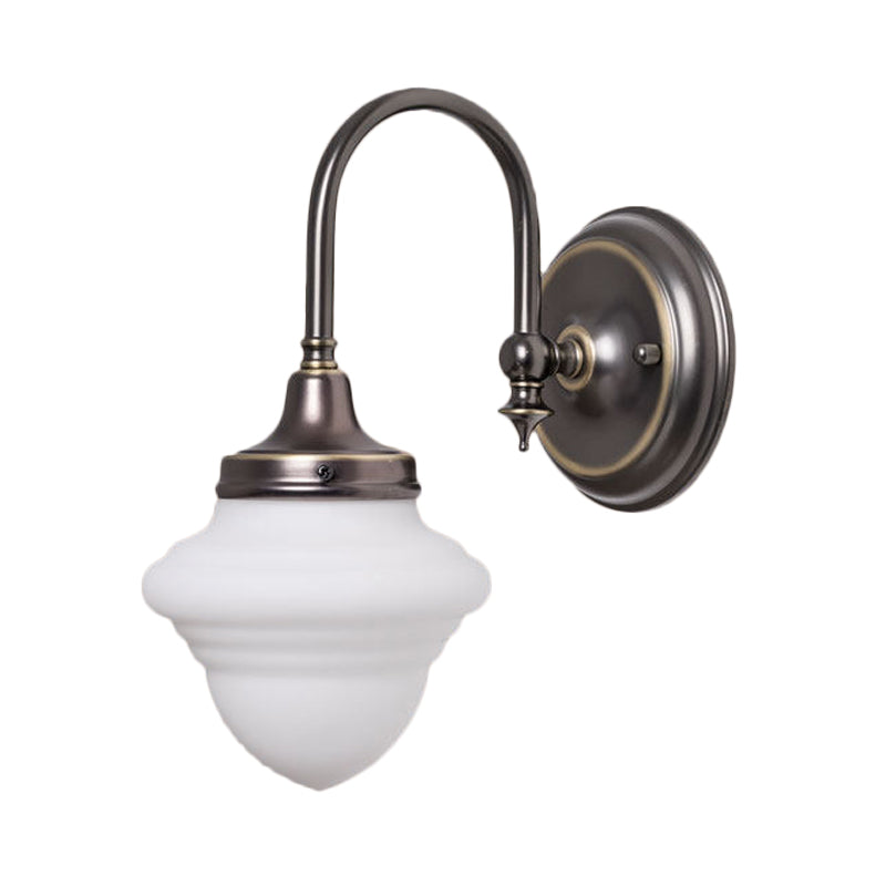 Vivolux | Gooseneck Arm Schlafzimmer Wandleuchte Vintage Milchglas 1-Licht Schwarze Wandbeleuchtung Armatur