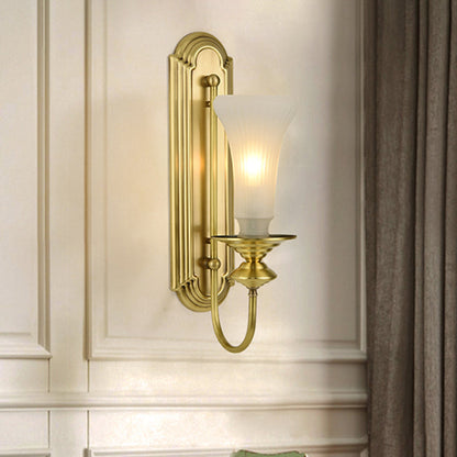 Vivolux | 1/2-Bol Bell Wandleuchte Kolonial Gold Frosted Weiß Glas Wandleuchte mit Metallganshalsarm