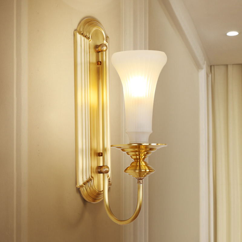 Vivolux | 1/2-Bol Bell Wandleuchte Kolonial Gold Frosted Weiß Glas Wandleuchte mit Metallganshalsarm