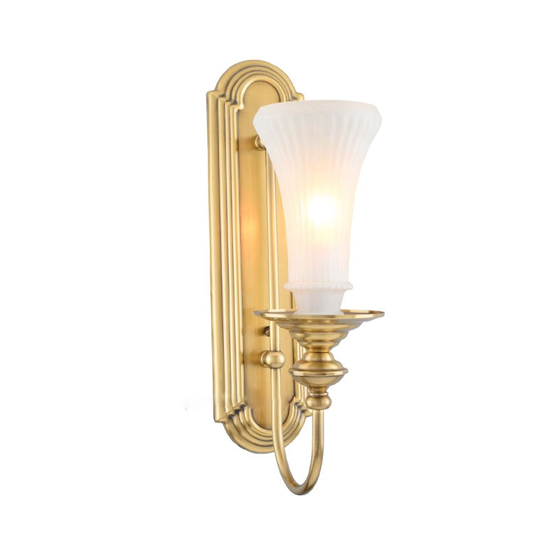 Vivolux | 1/2-Bol Bell Wandleuchte Kolonial Gold Frosted Weiß Glas Wandleuchte mit Metallganshalsarm
