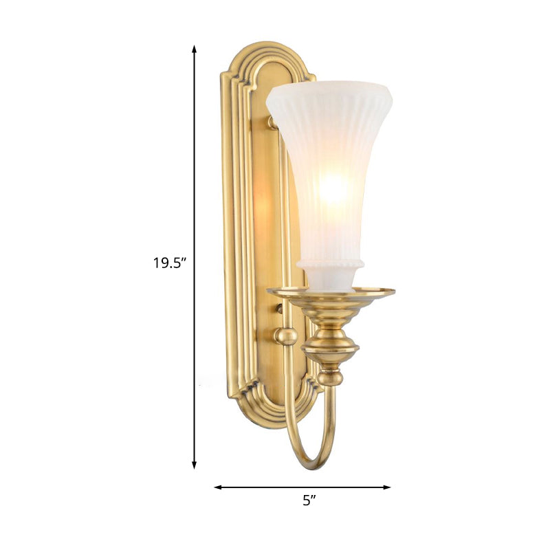 Vivolux | 1/2-Bol Bell Wandleuchte Kolonial Gold Frosted Weiß Glas Wandleuchte mit Metallganshalsarm