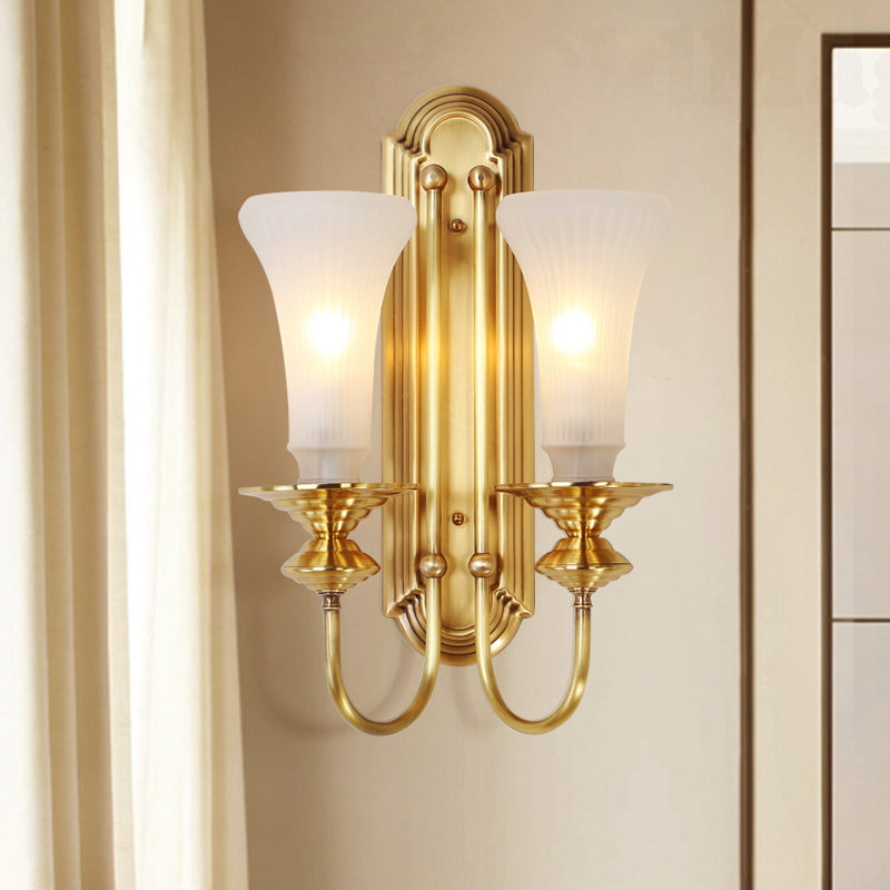 Vivolux | 1/2-Bol Bell Wandleuchte Kolonial Gold Frosted Weiß Glas Wandleuchte mit Metallganshalsarm