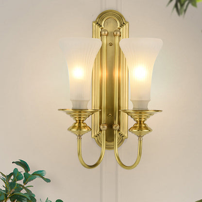 Vivolux | 1/2-Bol Bell Wandleuchte Kolonial Gold Frosted Weiß Glas Wandleuchte mit Metallganshalsarm