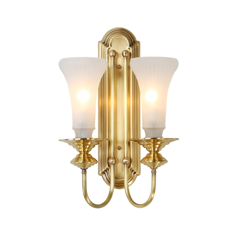 Vivolux | 1/2-Bol Bell Wandleuchte Kolonial Gold Frosted Weiß Glas Wandleuchte mit Metallganshalsarm