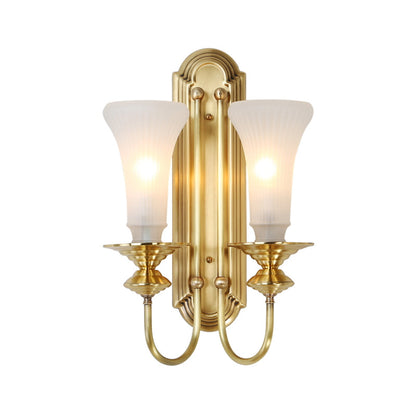Vivolux | 1/2-Bol Bell Wandleuchte Kolonial Gold Frosted Weiß Glas Wandleuchte mit Metallganshalsarm