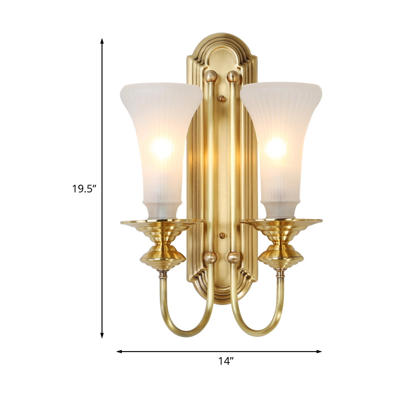 Vivolux | 1/2-Bol Bell Wandleuchte Kolonial Gold Frosted Weiß Glas Wandleuchte mit Metallganshalsarm