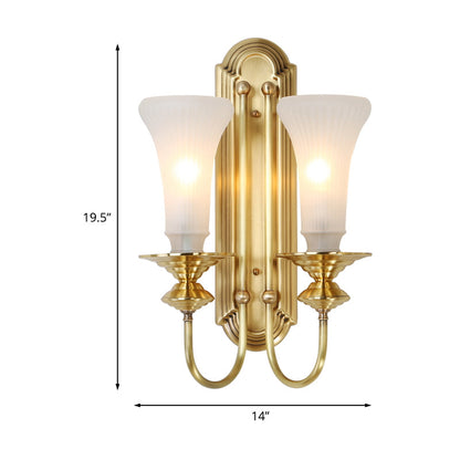 Vivolux | 1/2-Bol Bell Wandleuchte Kolonial Gold Frosted Weiß Glas Wandleuchte mit Metallganshalsarm