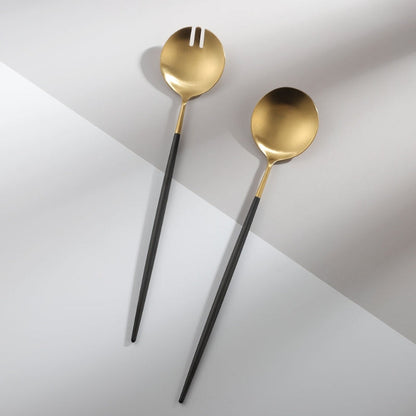Vivolux | Schwarze und goldene Salatbesteck- und Servierutensilien-Set