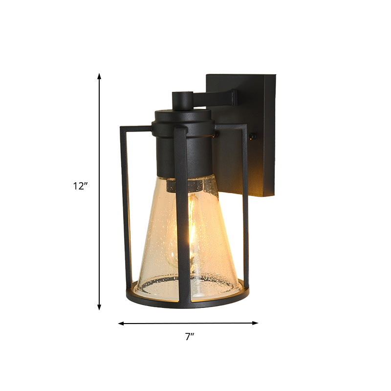 Vivolux | 1 Licht Conical Wandlamp Industrieel Zwart Gezaaid Glas Wandlamp met Metalen Kooi