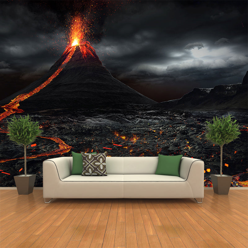 Vivolux | Vulkaneruption Wandtapete Schwarz Moderner Stil Wanddekoration für das Schlafzimmer, Maßanfertigung