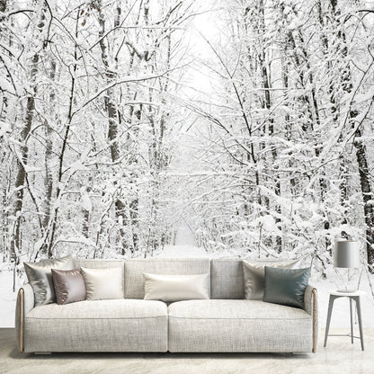 Vivolux | Witte sneeuwbedekte boomloze muurmuur winterlandschap moderne vochtbestendige wanddecoratie