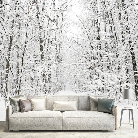 Vivolux | Witte sneeuwbedekte boomloze muurmuur winterlandschap moderne vochtbestendige wanddecoratie