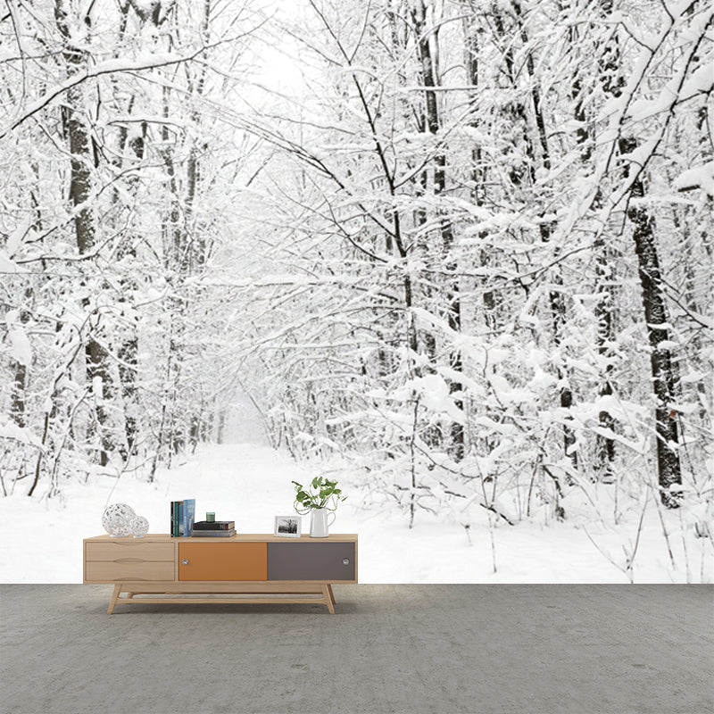 Vivolux | Witte sneeuwbedekte boomloze muurmuur winterlandschap moderne vochtbestendige wanddecoratie