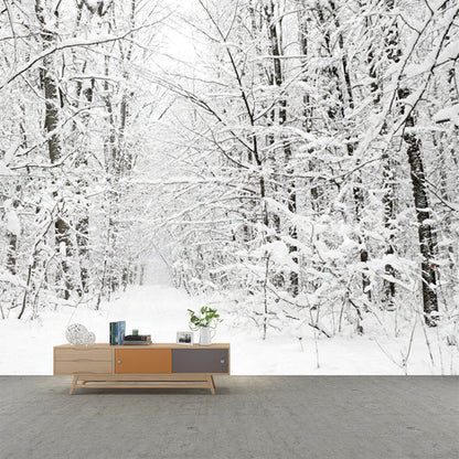 Vivolux | Witte sneeuwbedekte boomloze muurmuur winterlandschap moderne vochtbestendige wanddecoratie