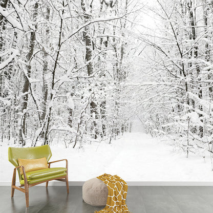 Vivolux | Witte sneeuwbedekte boomloze muurmuur winterlandschap moderne vochtbestendige wanddecoratie