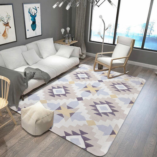 Vivolux | Zuidwestelijke Azteekse Tokens Tribale Tapijt met Geometrisch Diamant Synthetisch Antislip Huisdiervriendelijk Vloerkleed voor de Woonkamer