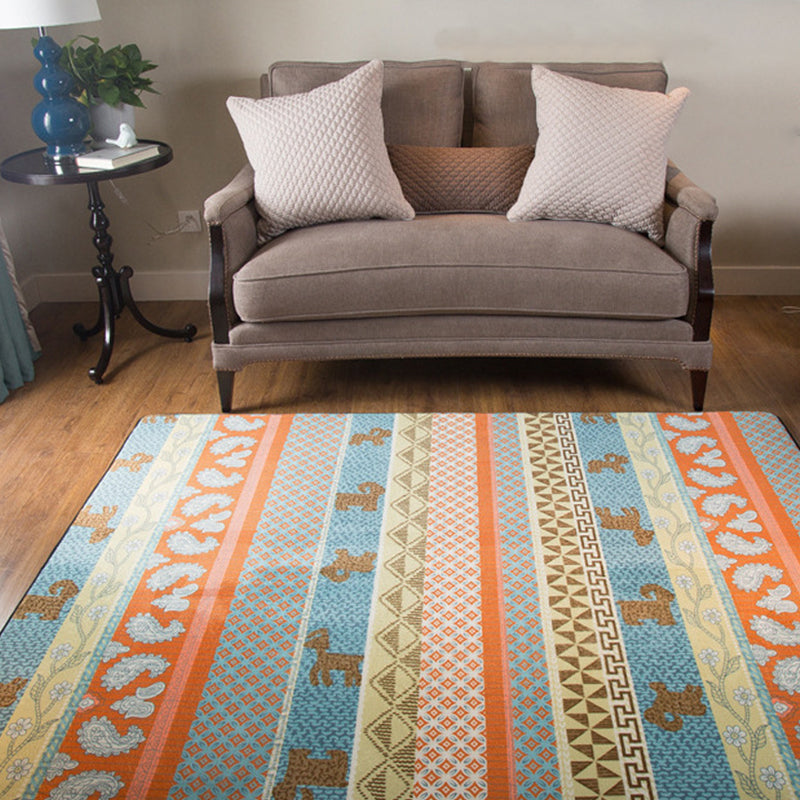 Vivolux | Wohnzimmer Rustikales Orange Teppich Gestreift Paisley Teppich mit Tier Polyester Haustierfreundlich Fleckenresistent Bereich Teppich