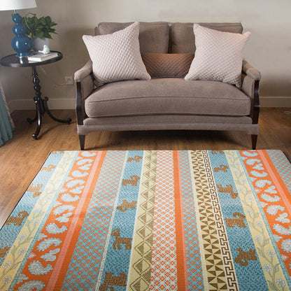 Vivolux | Wohnzimmer Rustikales Orange Teppich Gestreift Paisley Teppich mit Tier Polyester Haustierfreundlich Fleckenresistent Bereich Teppich