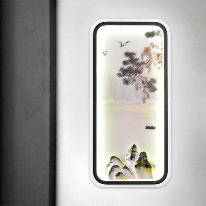 Vivolux | Chinesische Berglandschaft Wandbild Leicht Acryl Parlor Rechteck LED Wandlampen in Weiß/Warmlicht