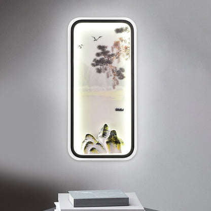 Vivolux | Chinesische Berglandschaft Wandbild Leicht Acryl Parlor Rechteck LED Wandlampen in Weiß/Warmlicht