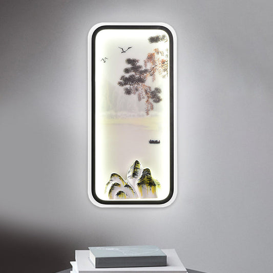 Vivolux | Chinesische Berglandschaft Wandbild Leicht Acryl Parlor Rechteck LED Wandlampen in Weiß/Warmlicht