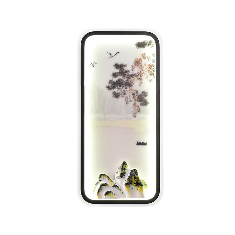 Vivolux | Chinesische Berglandschaft Wandbild Leicht Acryl Parlor Rechteck LED Wandlampen in Weiß/Warmlicht