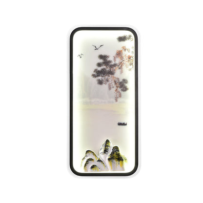 Vivolux | Chinesische Berglandschaft Wandbild Leicht Acryl Parlor Rechteck LED Wandlampen in Weiß/Warmlicht