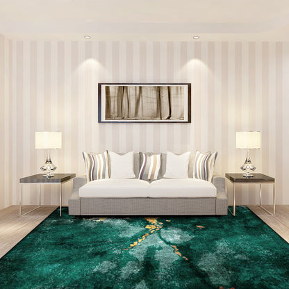 Vivolux | Moderner Wohnzimmerteppich in grünem abstraktem Marmor-Muster Teppich Polyester waschbarer Teppichbereich