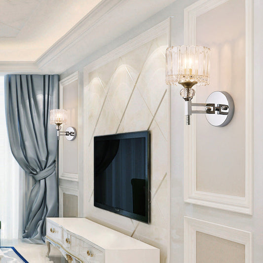 Vivolux | 1 Glühbirne Zylindrische Wandleuchte Modernistischer Stil Klarglas Wandleuchte Sconce mit Kristall-Deko in verchromter Ausführung