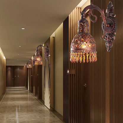 Vivolux | Bohemia Style Gewölbte Wand sconces Licht Eisen 1 Licht Wand sconces Beleuchtung Fixture mit Kristallakzent in Wetterkupfer