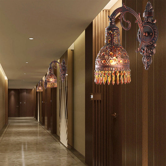 Vivolux | Bohemia Style Gewölbte Wand sconces Licht Eisen 1 Licht Wand sconces Beleuchtung Fixture mit Kristallakzent in Wetterkupfer
