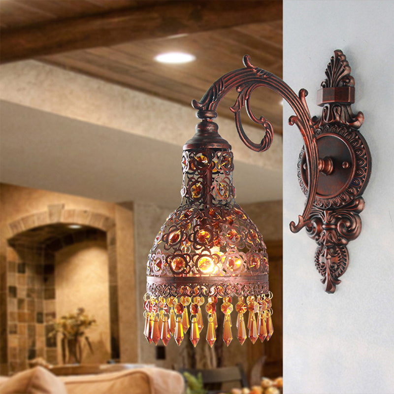 Vivolux | Bohemia Style Gewölbte Wand sconces Licht Eisen 1 Licht Wand sconces Beleuchtung Fixture mit Kristallakzent in Wetterkupfer