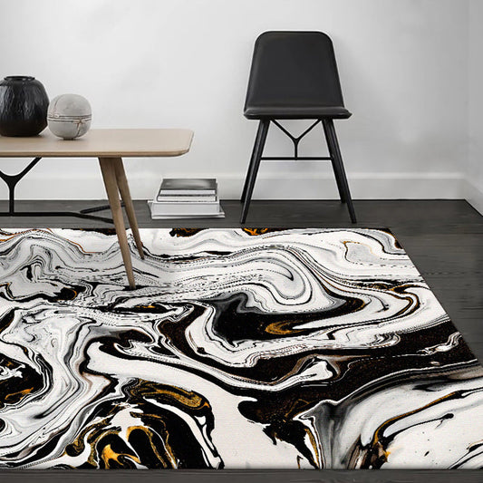 Vivolux | Zwart-wit slaapkamer tapijt moderne abstracte gedraaide lijnen patroon vloerkleed polyester antislip machinewasbare vloerbedekking