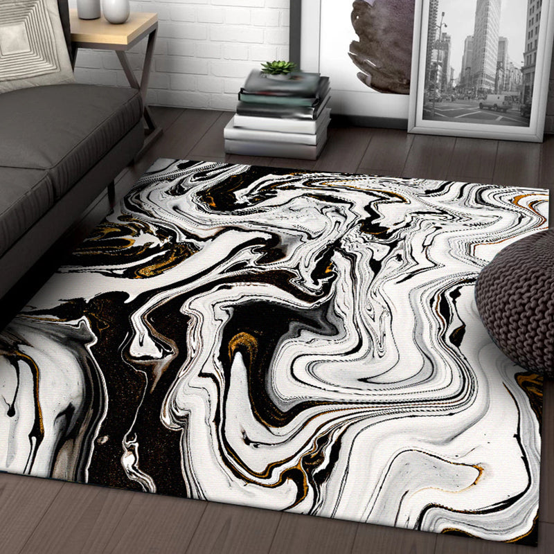 Vivolux | Zwart-wit slaapkamer tapijt moderne abstracte gedraaide lijnen patroon vloerkleed polyester antislip machinewasbare vloerbedekking
