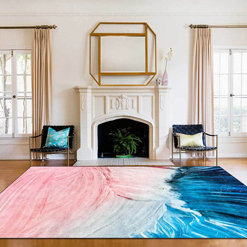 Vivolux | Moderne woonkamer tapijt in roze en blauwe abstracte kleurblokprint tapijt polyester wasbaar antislip vloerkleed