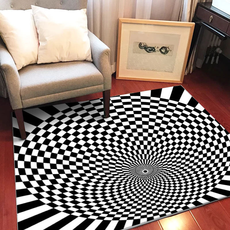 Vivolux | Zwart-wit slaapkamer tapijt novelty 3D kleine ruit patroon vloerkleed polyester antislip huisdiervriendelijk tapijt